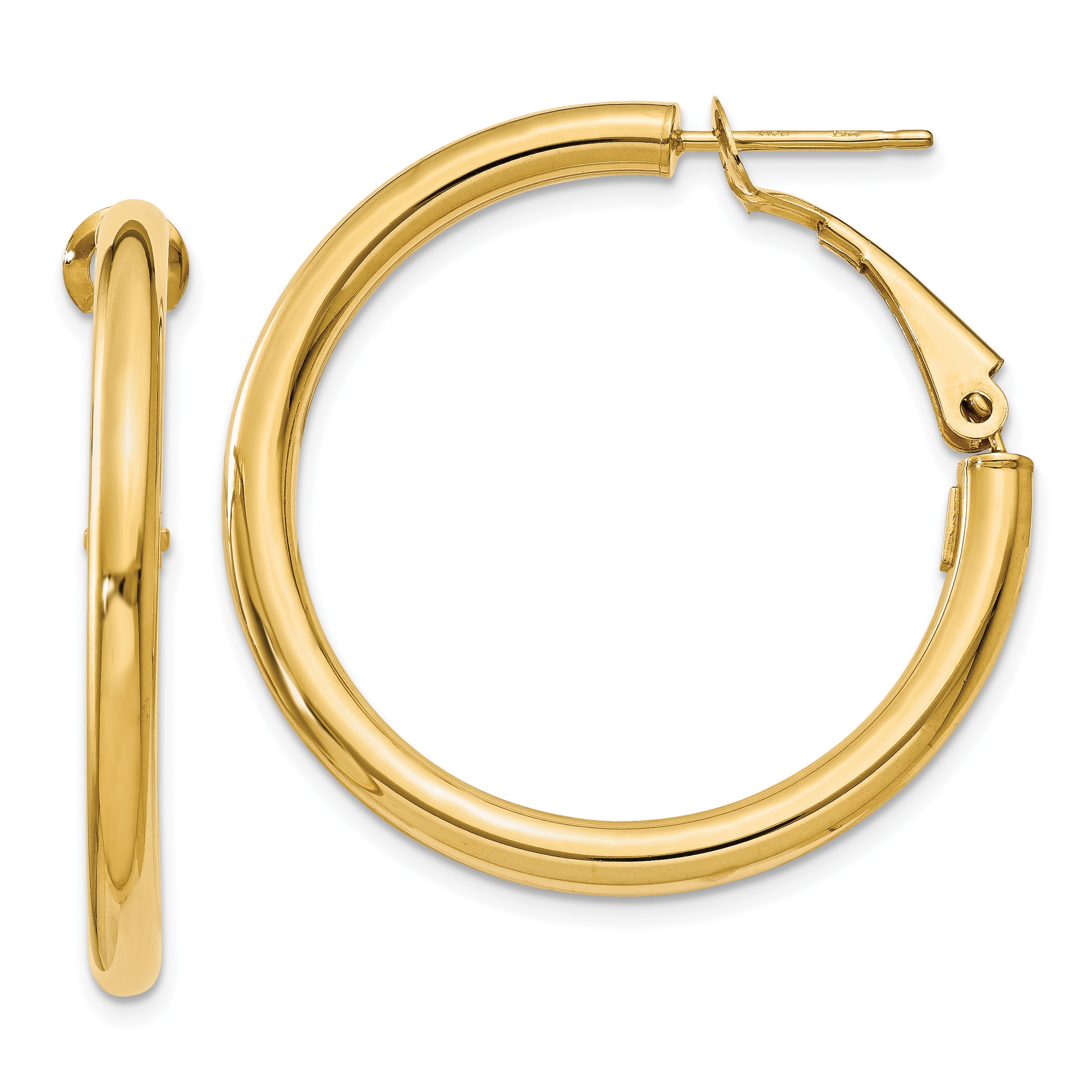 14k 3x25mm Polished Round Omega Back Hoop Earrings