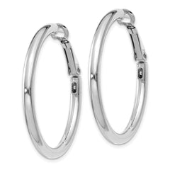 14K White Gold Polished Omega Back Hoop Earrings for Women