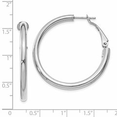 14K White Gold Polished Omega Back Hoop Earrings for Women