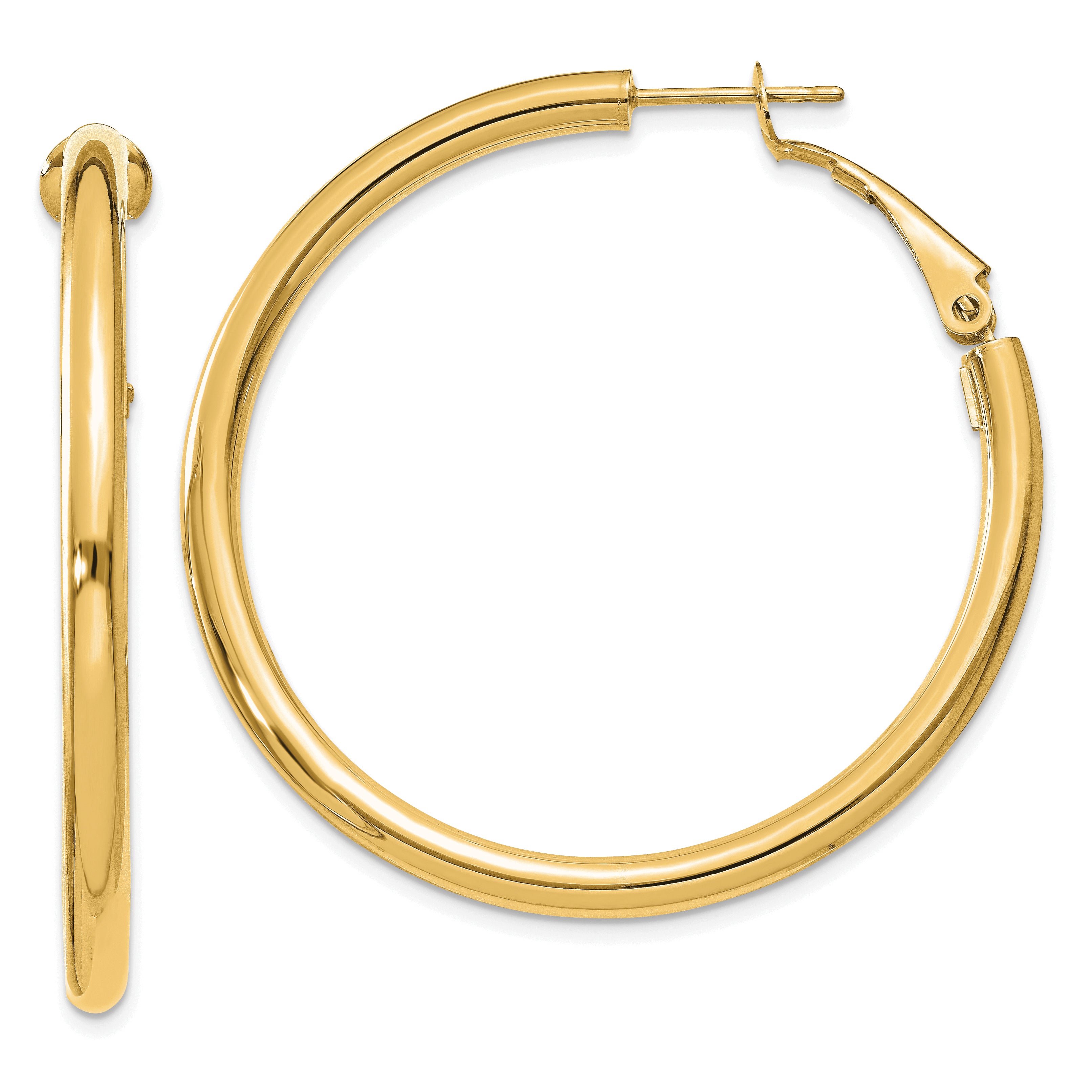 14k 3x35mm Polished Round Omega Back Hoop Earrings