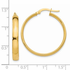 14K Gold Polished Hoop Earrings, 4x25mm Lightweight Elegance for Women