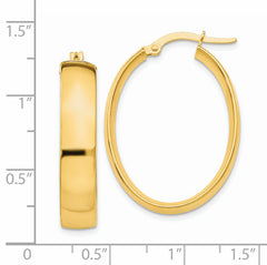 14K Gold Polished Oval Hoop Earrings, 5.75mm Elegant Hollow Design
