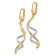 14K Two-Tone Gold Spiral Drop Earrings with Polished Finish Leverback