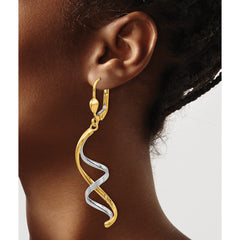 14K Two-Tone Gold Spiral Drop Earrings with Polished Finish Leverback