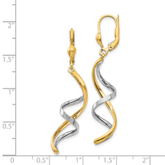 14K Two-Tone Gold Spiral Drop Earrings with Polished Finish Leverback