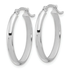 14K White Gold Oval Hoop Earrings with Rhodium Finish, Elegant and Nickel-Free