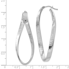 14K White Gold Twisted Oval Hoop Earrings with Polished Texture