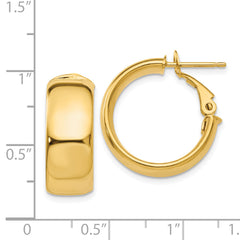 14K Gold Polished Hoop Earrings with Omega Back Hollow, Sleek Design