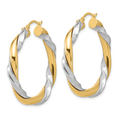 14k w/White Rhodium Twisted Hoop Earrings