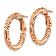 14k 3x15mm Rose Gold Twisted Round Hoop Earrings