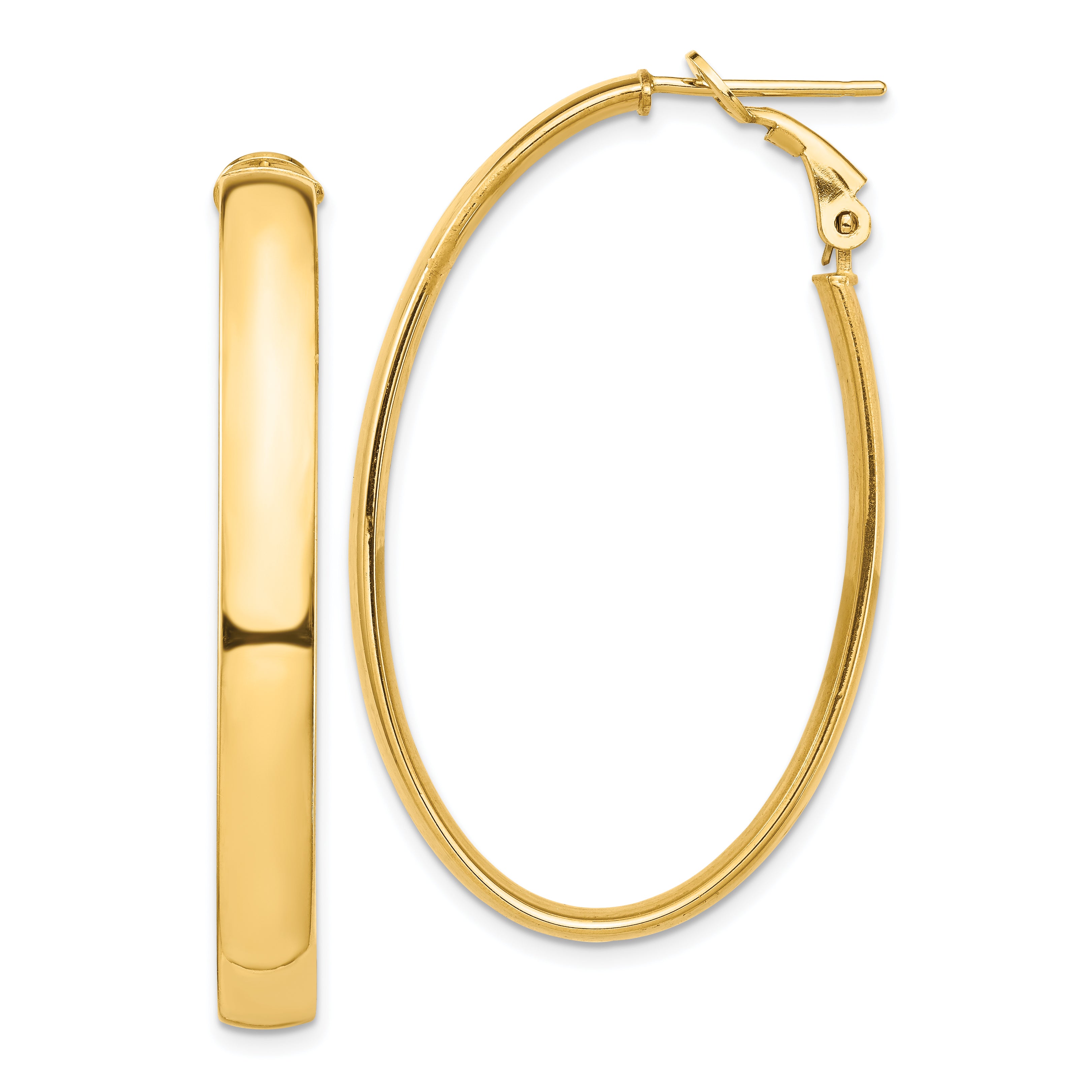 14k High Polished 5mm Oval Omega Back Hoop Earrings