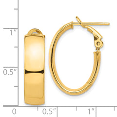 14k High Polished 7mm Omega Back Oval Hoop Earrings