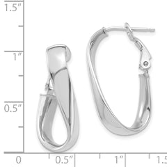 14k White Gold Polished 5mm Twisted Oval Omega Back Hoop Earrings