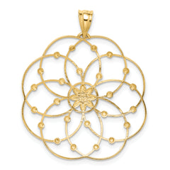 14K Gold and Rhodium Spiral Circle Pendant with Diamond-Cut Detail