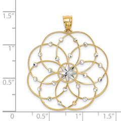 14K Gold and Rhodium Spiral Circle Pendant with Diamond-Cut Detail
