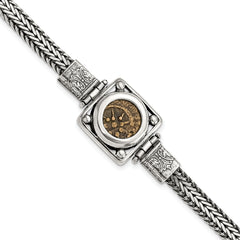 Ancient Coins Sterling Silver and Bronze Antiqued Widow's Mite Coin 7 inch Fancy Lobster Clasp Bracelet with a Certificate of Authenticity