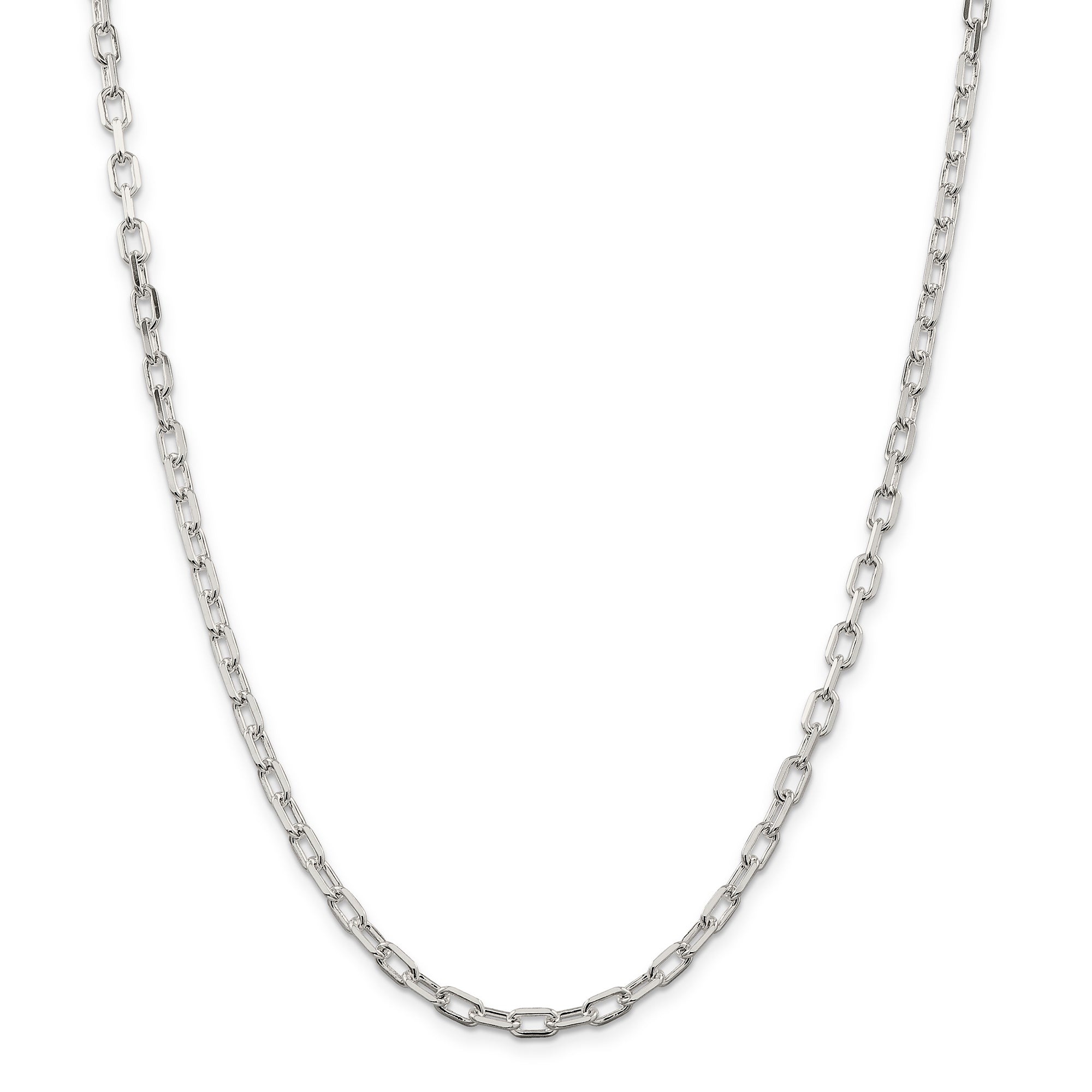Sterling Silver Rhodium Plated Diamond-cut Open Link Cable Chain