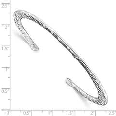 Sterling Silver 925 Women's Polished Hammered Open Bangle Bracelet