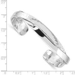 Sophia Jewelers Sterling Silver Hammered Cuff Bracelet with Rhodium Finish