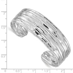 Elegant Sterling Silver 925 Rhodium-plated Textured Cuff Bracelet for Women