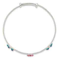 Sterling Silver 925 Children's Bangle with Enamel Flowers & Butterflies, Adjustable & Handcrafted