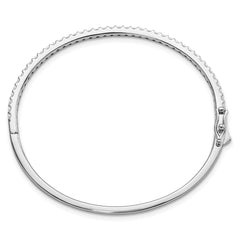 Sterling Silver CZ Hinged Bangle Bracelet with Rhodium Polish