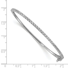 Sterling Silver CZ Hinged Bangle Bracelet with Rhodium Polish