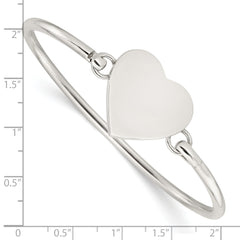Sterling Silver 925 Engravable Heart Bangle with Polished Finish