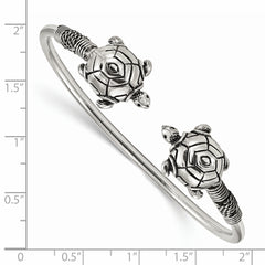 Sterling Silver 925 Turtle Cuff Bangle with Polished Antiqued Finish