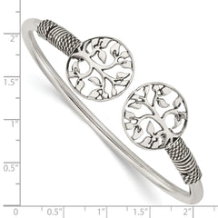 Sterling Silver 925 Flexible Tree Cuff Bracelet with Polished Antiqued Finish