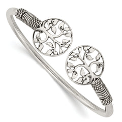 Sterling Silver Polished Tree Antiqued Flexible Bangle