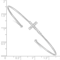 Sophia Jewelers Sterling Silver CZ CroSterling Silver Cuff Bangle Elegant Rhodium-Plated Design