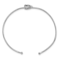 Sterling Silver CZ Heart Cuff Bangle Polished Rhodium Plated