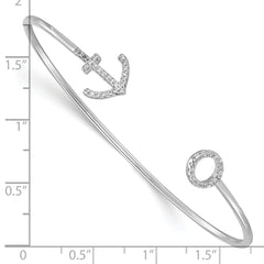 Sophia Jewelers Sterling Silver CZ Anchor Cuff Bangle with Rhodium Finish