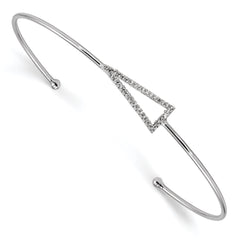 Sterling Silver Rhodium-plated CZ Triangle Cuff Bangle