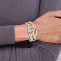 925 Sterling Silver Polished Multi-Strand Cuff Bangle Unisex Elegance