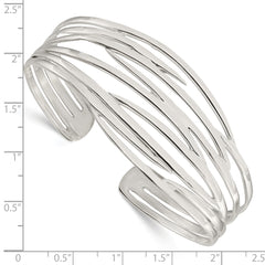 925 Sterling Silver Polished Multi-Strand Cuff Bangle Unisex Elegance