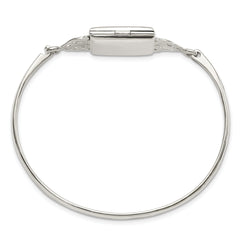 Sterling Silver Polished Locket Bangle with Hook Clasp, Elegant Women's Bracelet