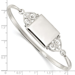 Sterling Silver Polished Locket Bangle with Hook Clasp, Elegant Women's Bracelet