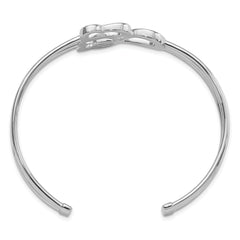 Sterling Silver 925 Infinity Heart Cuff Bangle with Polished Rhodium Plating