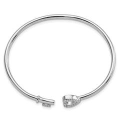 Sophia Jewelers Sterling Silver CZ Key Heart Flexible Bangle Elegant & Polished