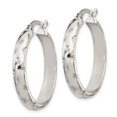 Sterling Silver Diamond Cut 6mm Bangle and 4mm Hoop Earring Set
