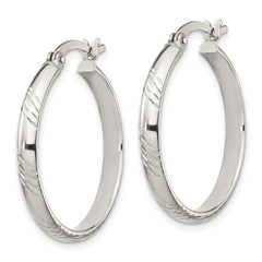 Sterling Silver Diamond Cut 4mm Bangle and 3mm Hoop Earring Set