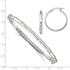 Sterling Silver Diamond Cut 4mm Bangle and 3mm Hoop Earring Set