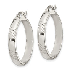 Sterling Silver Diamond Cut 6mm Bangle and 4mm Hoop Earring Set