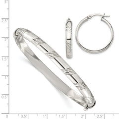 Sterling Silver Diamond Cut 6mm Bangle and 4mm Hoop Earring Set