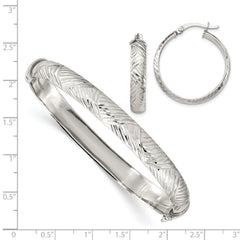 Sterling Silver Diamond Cut 7.5mm Bangle and 5mm Hoop Earring Set