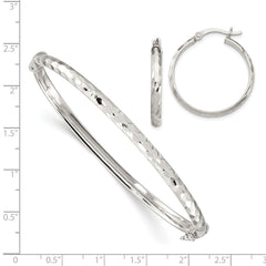 Sterling Silver Diamond Cut 4mm Bangle and 3mm Hoop Earring Set