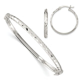 Sterling Silver D/C 4mm Bangle and 3mm Hoop Earring Set