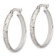Sterling Silver Diamond Cut 4mm Bangle and 3mm Hoop Earring Set